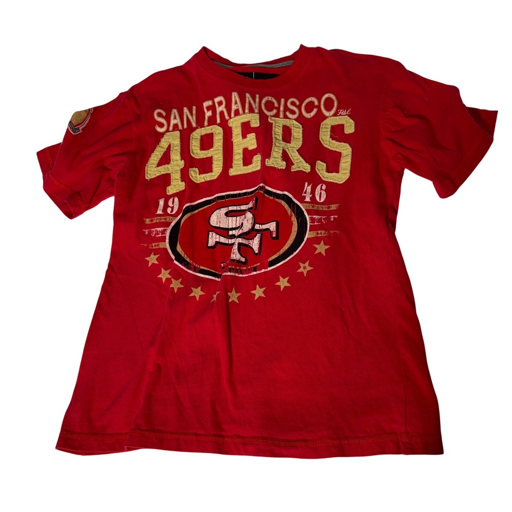 NFL Team Apparel San Francisco 49ers Red Graphic T-Shirt Mens Medium Distressed